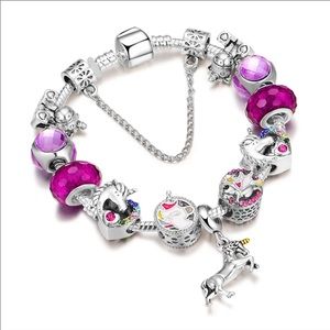 NEW Sterling Silver Purple Unicorn Princess Charm Bracelet